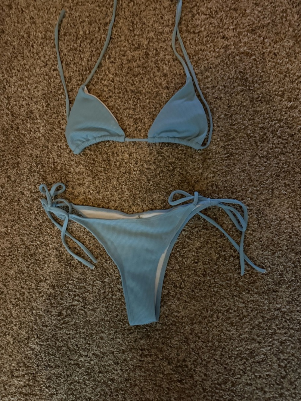 Light Blue Ribbed Tie-Side Bikini Set